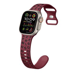 For Apple Watch Ultra 2 49mm English Letters Style Butterfly Buckle Silicone Watch Band(Wine Red Black)