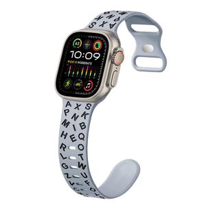 For Apple Watch Ultra 2 49mm English Letters Style Butterfly Buckle Silicone Watch Band(Gray Black)