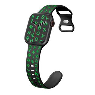 For Apple Watch Series 9 45mm English Letters Style Butterfly Buckle Silicone Watch Band(Black Green)