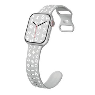 For Apple Watch Series 9 45mm English Letters Style Butterfly Buckle Silicone Watch Band(Grey White)