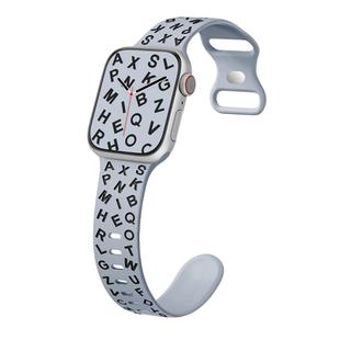 For Apple Watch Series 9 45mm English Letters Style Butterfly Buckle Silicone Watch Band(Gray Black)