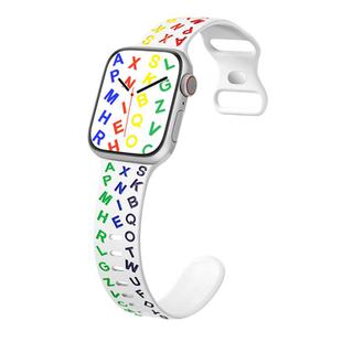 For Apple Watch Series 9 41mm English Letters Style Butterfly Buckle Silicone Watch Band(White Colorful)