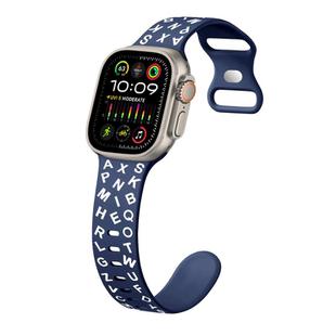 For Apple Watch Ultra 49mm English Letters Style Butterfly Buckle Silicone Watch Band(Midnight Blue White)