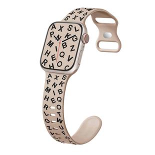 For Apple Watch Series 8 41mm English Letters Style Butterfly Buckle Silicone Watch Band(Walnut Black)