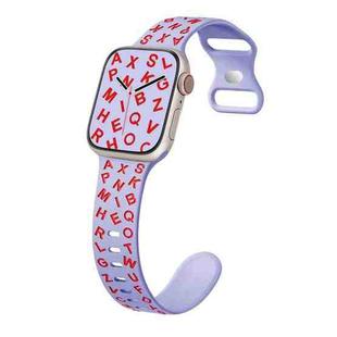 For Apple Watch Series 8 45mm English Letters Style Butterfly Buckle Silicone Watch Band(Lilac Red)