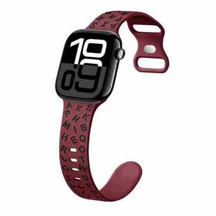 For Apple Watch Series 10 46mm English Letters Style Butterfly Buckle Silicone Watch Band(Wine Red Black)