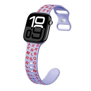 For Apple Watch Series 10 46mm English Letters Style Butterfly Buckle Silicone Watch Band(Lilac Red)