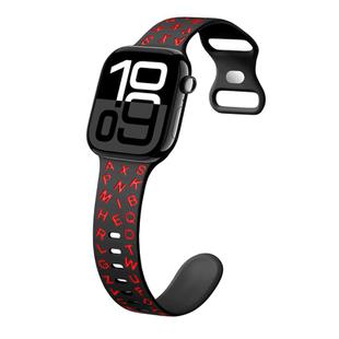 For Apple Watch Series 10 42mm English Letters Style Butterfly Buckle Silicone Watch Band(Black Red)