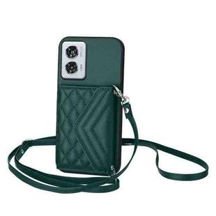 For Motorola Edge 50 Fusion Global Rhombic Texture Card Bag RFID Phone Case with Long Lanyard(Green)