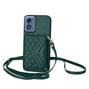 For Motorola Moto G Play 2024 5G Rhombic Texture Card Bag RFID Phone Case with Long Lanyard(Green)