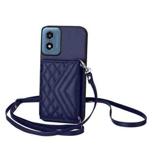 For Motorola Moto G Play 2024 5G Rhombic Texture Card Bag RFID Phone Case with Long Lanyard(Blue)