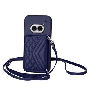 For Nothing Phone 2a Rhombic Texture Card Bag RFID Phone Case with Long Lanyard(Blue)