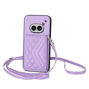 For Nothing Phone 2a Rhombic Texture Card Bag RFID Phone Case with Long Lanyard(Light Purple)