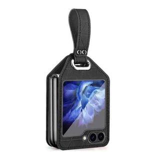 For Samsung Galaxy Z Flip5 Electroplating PC Hybrid PU Leather Phone Case with Wristband(Black)