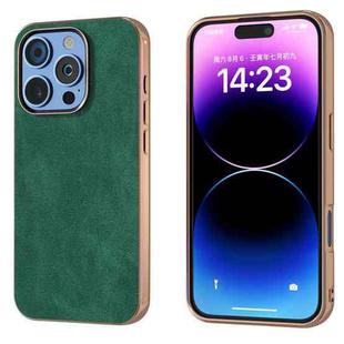 For iPhone 16 Pro Max Electroplated Frame PU Leather Full Coverage Phone Case(Green)