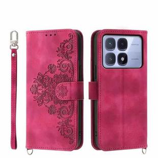 For Redmi K70 Ultra Skin Feel Flowers Embossed Wallet Leather Phone Case(Wine Red)