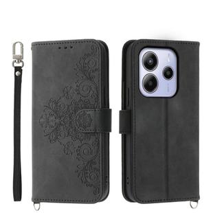 For Redmi Note 14 4G 163.25mm Global Skin Feel Flowers Embossed Wallet Leather Phone Case(Black)
