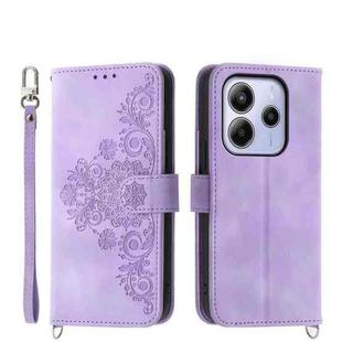 For Redmi Note 14 4G 164.84mm Skin Feel Flowers Embossed Wallet Leather Phone Case(Purple)