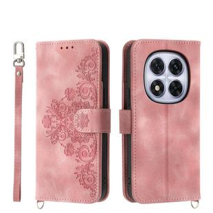 For Redmi Note 14 Pro 4G Skin Feel Flowers Embossed Wallet Leather Phone Case(Pink)