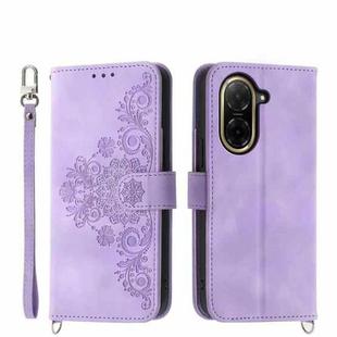 For Redmi A5 4G 171.7mm / Xiaomi Poco C71 Skin Feel Flowers Embossed Wallet Leather Phone Case(Purple)