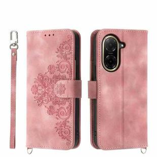 For Redmi A5 4G 171.7mm / Xiaomi Poco C71 Skin Feel Flowers Embossed Wallet Leather Phone Case(Pink)
