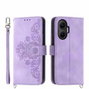 For Redmi Turbo 4 Pro / Xiaomi Poco F7 Skin Feel Flowers Embossed Wallet Leather Phone Case(Purple)
