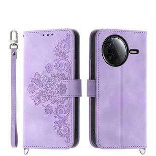 For Redmi K80 / K80 Pro Skin Feel Flowers Embossed Wallet Leather Phone Case(Purple)