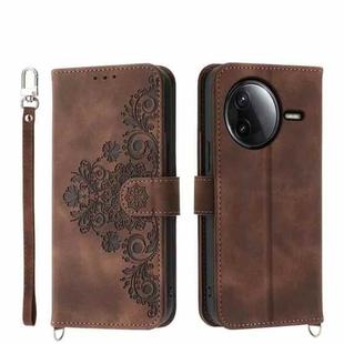 For Redmi K80 / K80 Pro Skin Feel Flowers Embossed Wallet Leather Phone Case(Brown)
