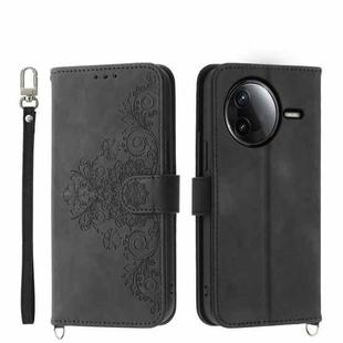 For Redmi K80 / K80 Pro Skin Feel Flowers Embossed Wallet Leather Phone Case(Black)