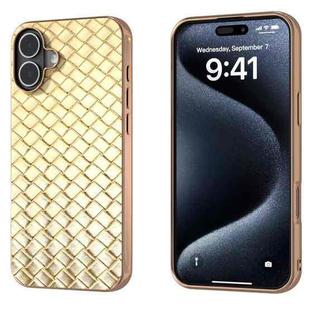 For iPhone 16 Plus Electroplated Frame Woven Texture PU Phone Case(Gold)