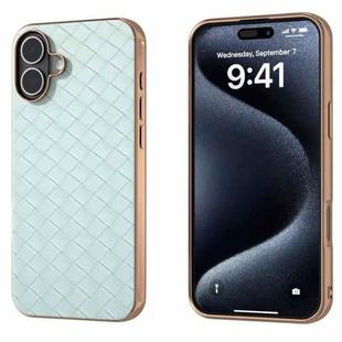 For iPhone 16 Electroplated Frame Woven Texture PU Phone Case(Light Green)