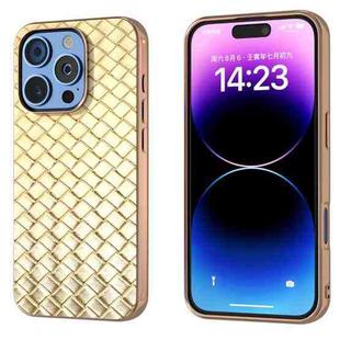 For iPhone 16 Pro Electroplated Frame Woven Texture PU Phone Case(Gold)