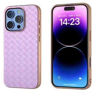 For iPhone 16 Pro Electroplated Frame Woven Texture PU Phone Case(Purple)