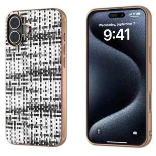 For iPhone 16 Plus Electroplated Frame Color Lattice Texture PU Phone Case(Black)