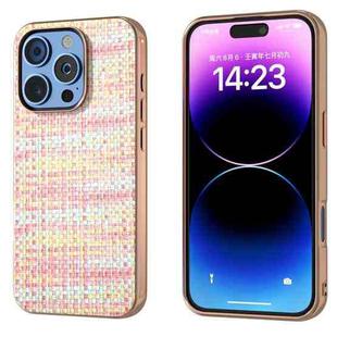 For iPhone 16 Pro Electroplated Frame Color Lattice Texture PU Phone Case(Pink)