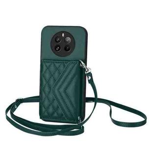 For Realme 12 Pro / 12 Pro+ Rhombic Texture Card Bag RFID Phone Case with Long Lanyard(Green)