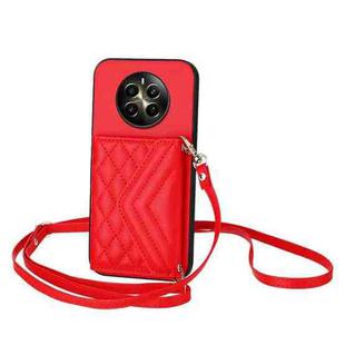 For Realme Narzo 70 Pro 5G India Rhombic Texture Card Bag RFID Phone Case with Long Lanyard(Red)