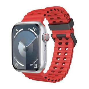 For Apple Watch SE 2023 44mm Ocean Dual-Row Hole Silicone Watch Band(Red)