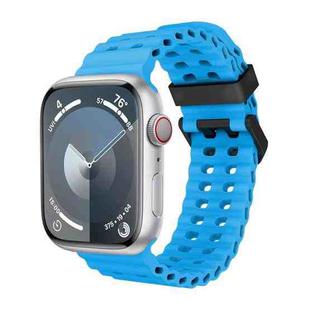 For Apple Watch Series 9 45mm Ocean Dual-Row Hole Silicone Watch Band(Blue)