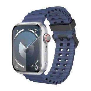 For Apple Watch Series 8 45mm Ocean Dual-Row Hole Silicone Watch Band(Midnight Blue)