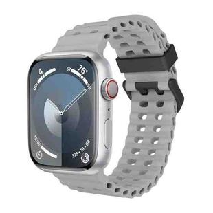 For Apple Watch SE 44mm Ocean Dual-Row Hole Silicone Watch Band(Cloudy Gray)