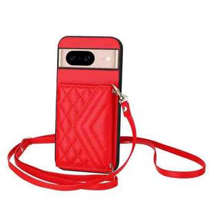 For Google Pixel 8a Rhombic Texture Card Bag RFID Phone Case with Long Lanyard(Red)