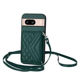 For Google Pixel 8 Rhombic Texture Card Bag RFID Phone Case with Long Lanyard(Green)