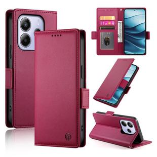 For Redmi Note 14 4G 163.25mm Global Side Buckle Magnetic Frosted Leather Phone Case(Wine Red)
