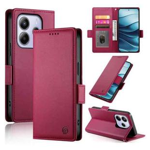 For Redmi Note 14 4G 164.84mm Side Buckle Magnetic Frosted Leather Phone Case(Wine Red)