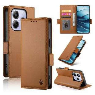 For Redmi Note 14 4G 164.84mm Side Buckle Magnetic Frosted Leather Phone Case(Brown)