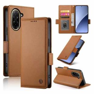 For Redmi A5 4G 171.7mm / Xiaomi Poco C71 Side Buckle Magnetic Frosted Leather Phone Case(Brown)