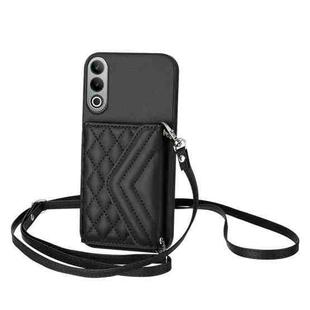 For OnePlus Nord CE4 / OPPO K12 5G Rhombic Texture Card Bag RFID Phone Case with Long Lanyard(Black)