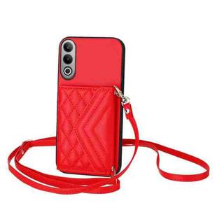 For OnePlus Nord CE4 / OPPO K12 5G Rhombic Texture Card Bag RFID Phone Case with Long Lanyard(Red)