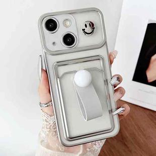 For iPhone 14 Electroplating Card Bag Ring Holder TPU Phone Case(Silver)